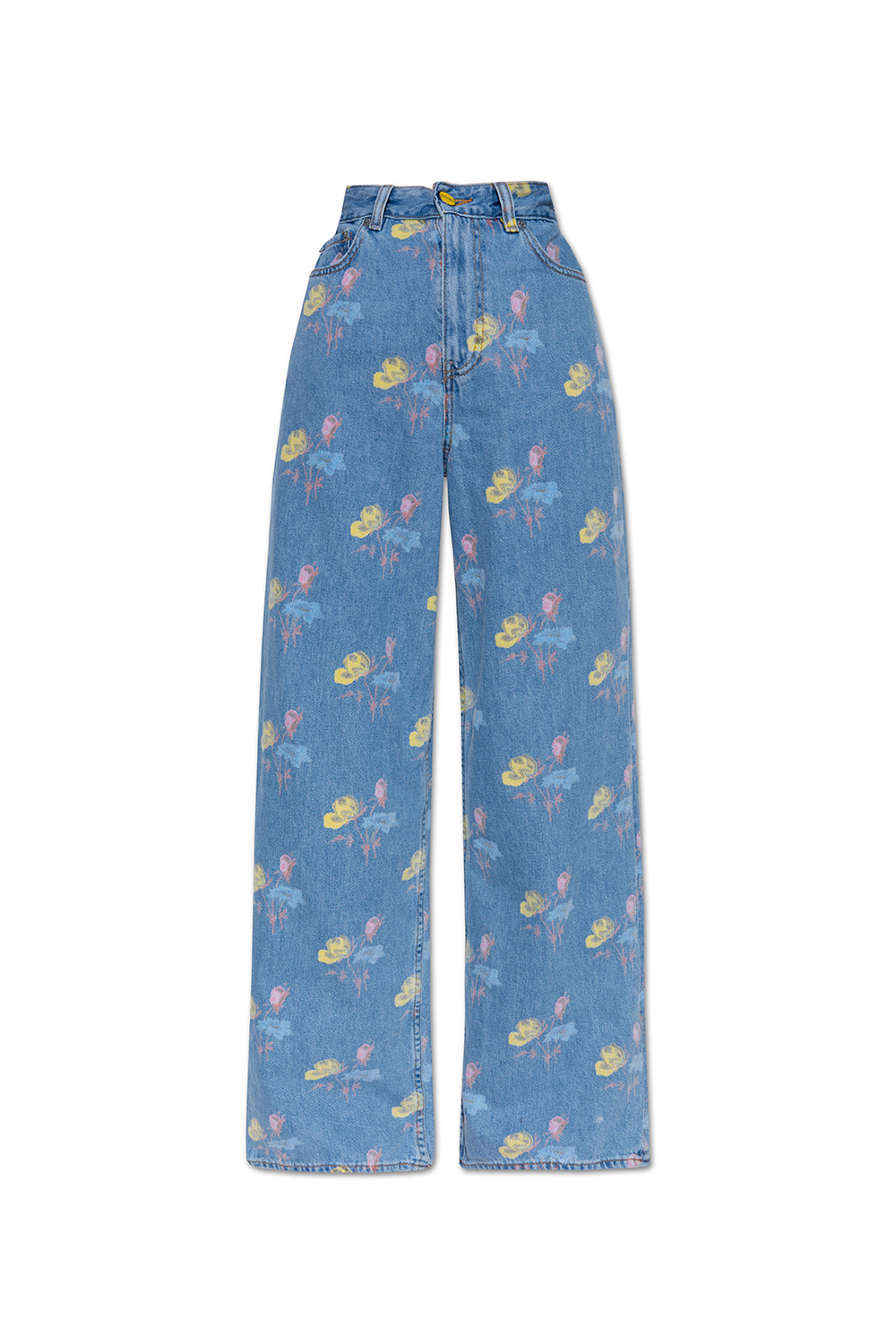 GANNI フラッフィハネルワイトレックシンス J16176804 099 Racing Red Checkered Stretch Seersucker Frill Trousers